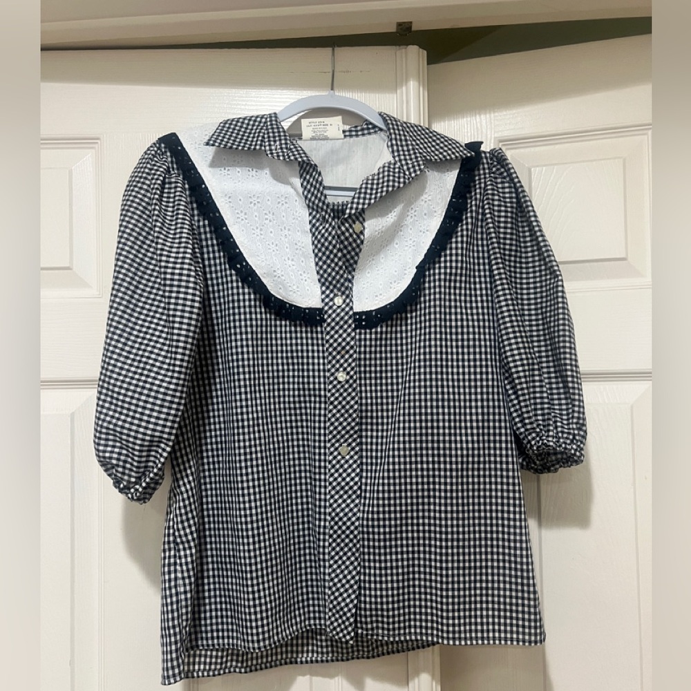 80s Jeri Bee Rockabilly Square DanceBlack White Gingham‎ blouse medium